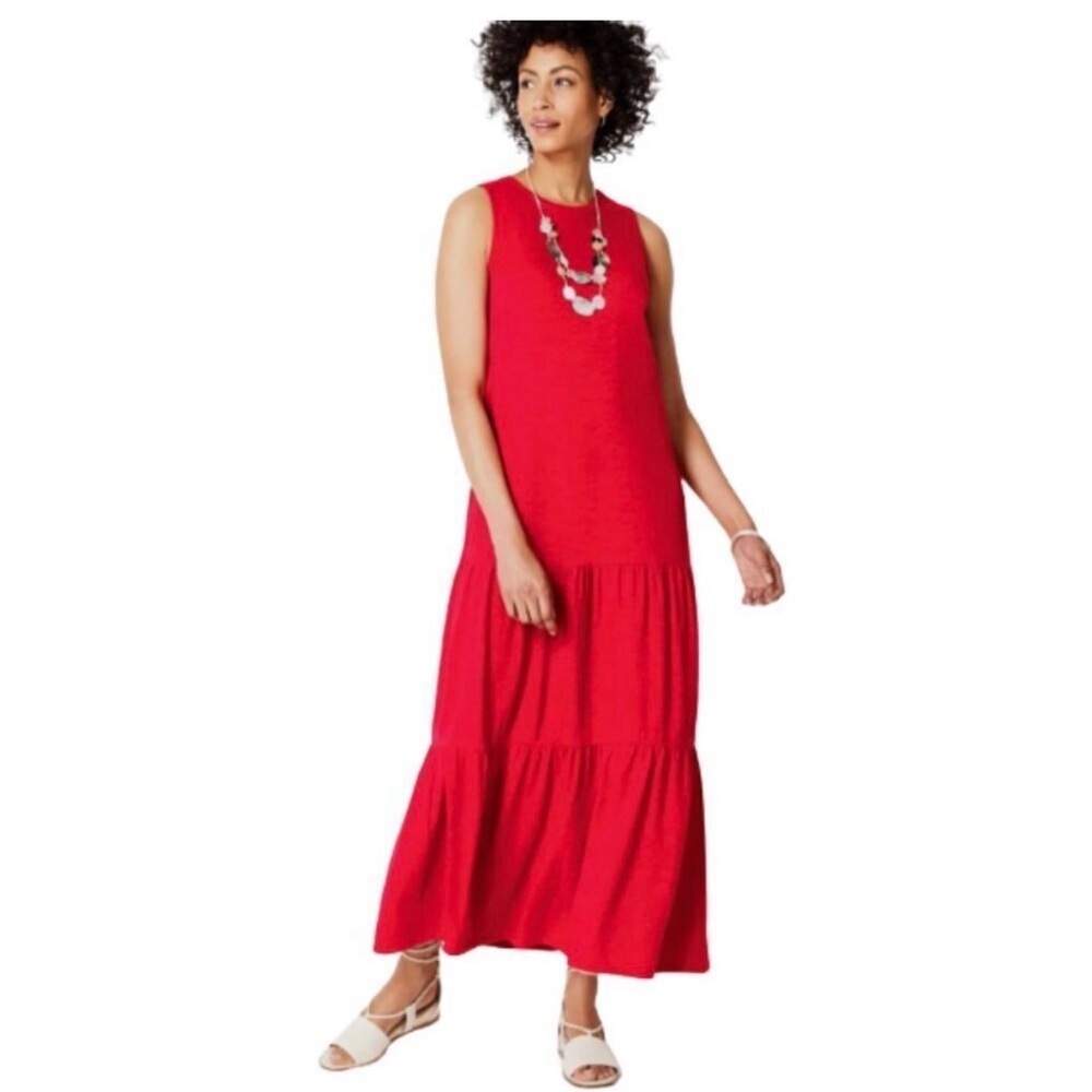 J. Jill Sleeveless Tiered Maxi Dress Geranium Red Size large